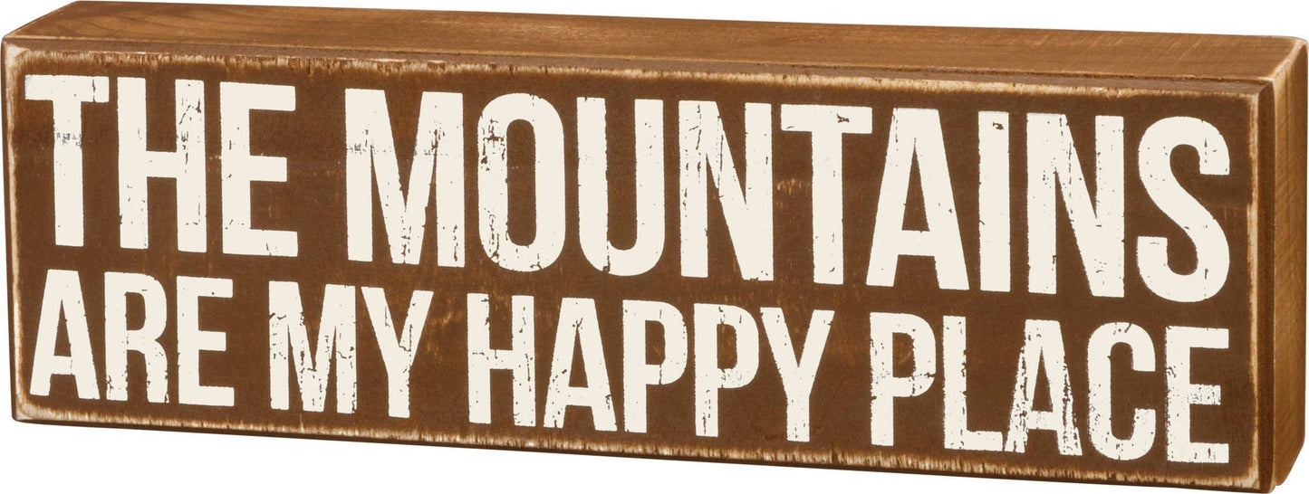 wood box sign the Mountains are my happy place horizonal home decor