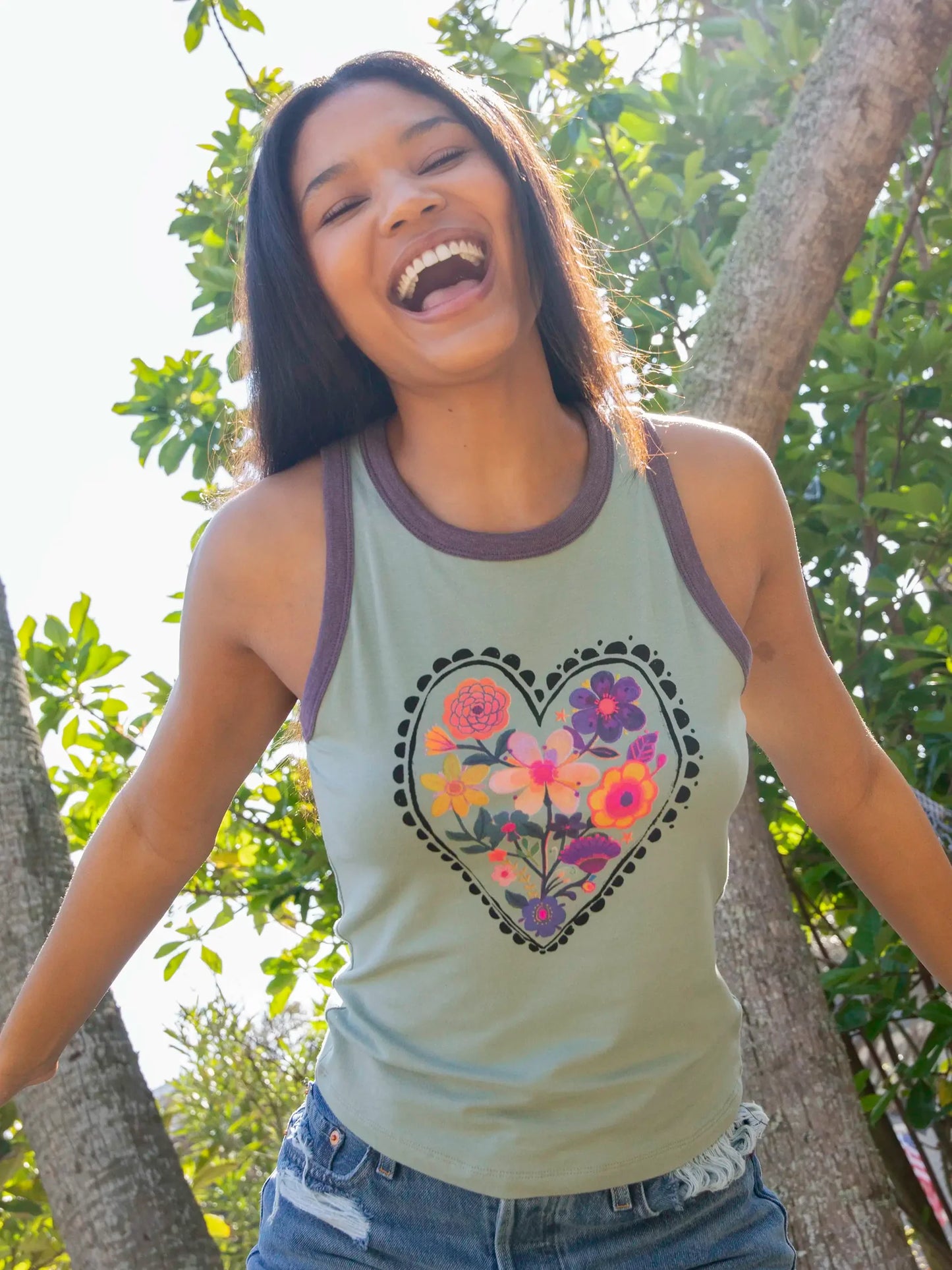 Ladies tank top floral heart Bay Heart by Natural Life brand.