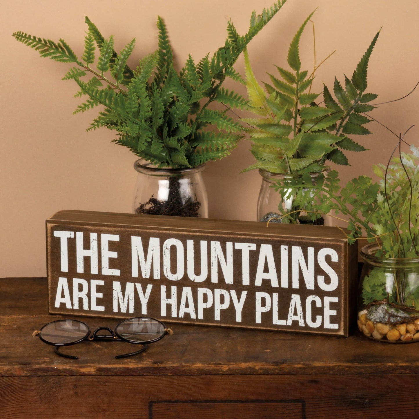 wood box sign the Mountains are my happy place horizonal home decor