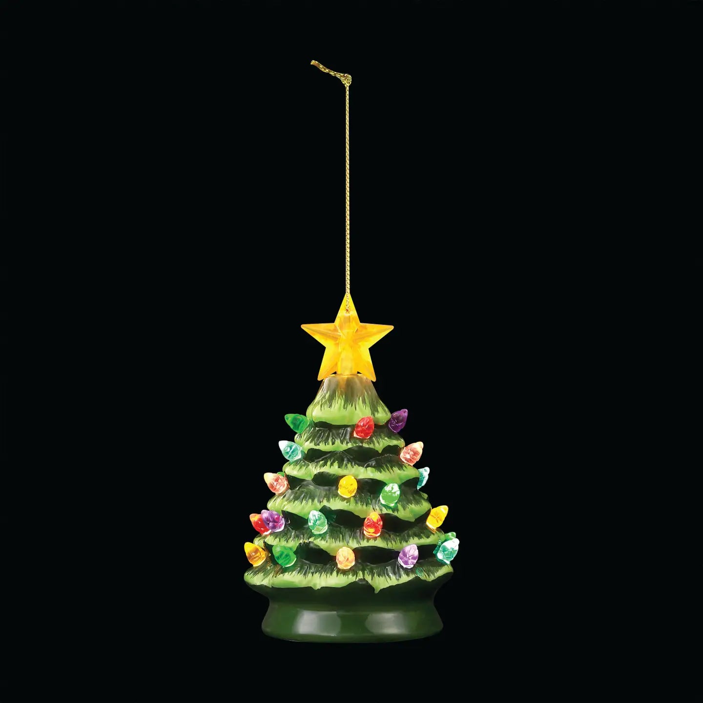 Nostalgic ceramic Christmas tree green 5" tall. Handpainted battery powered lights up (Copy)