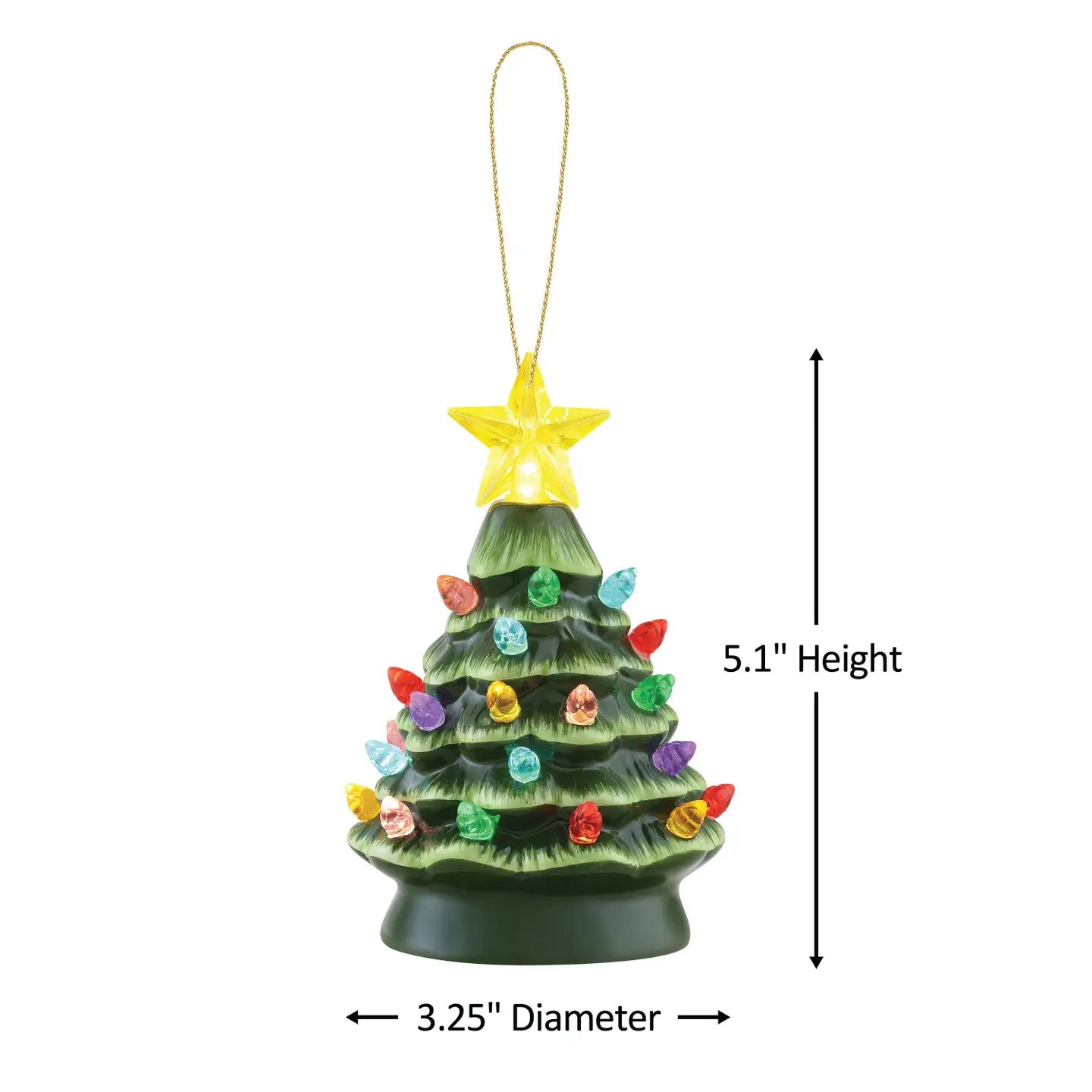 Nostalgic ceramic Christmas tree green 5" tall. Handpainted battery powered lights up (Copy)