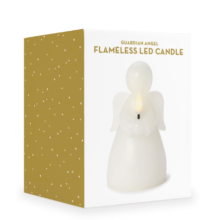 Angel LED light up. Looks and feels like wax. Flameless candle decor in gift box.