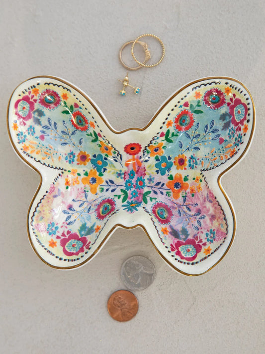 Butterfly shaped trinket dish. Ceramic shaped tray for jewelry and coins