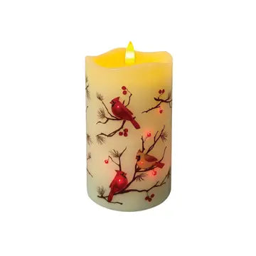 Cardinal fiber optic candle flameless pillar candle Red Bird