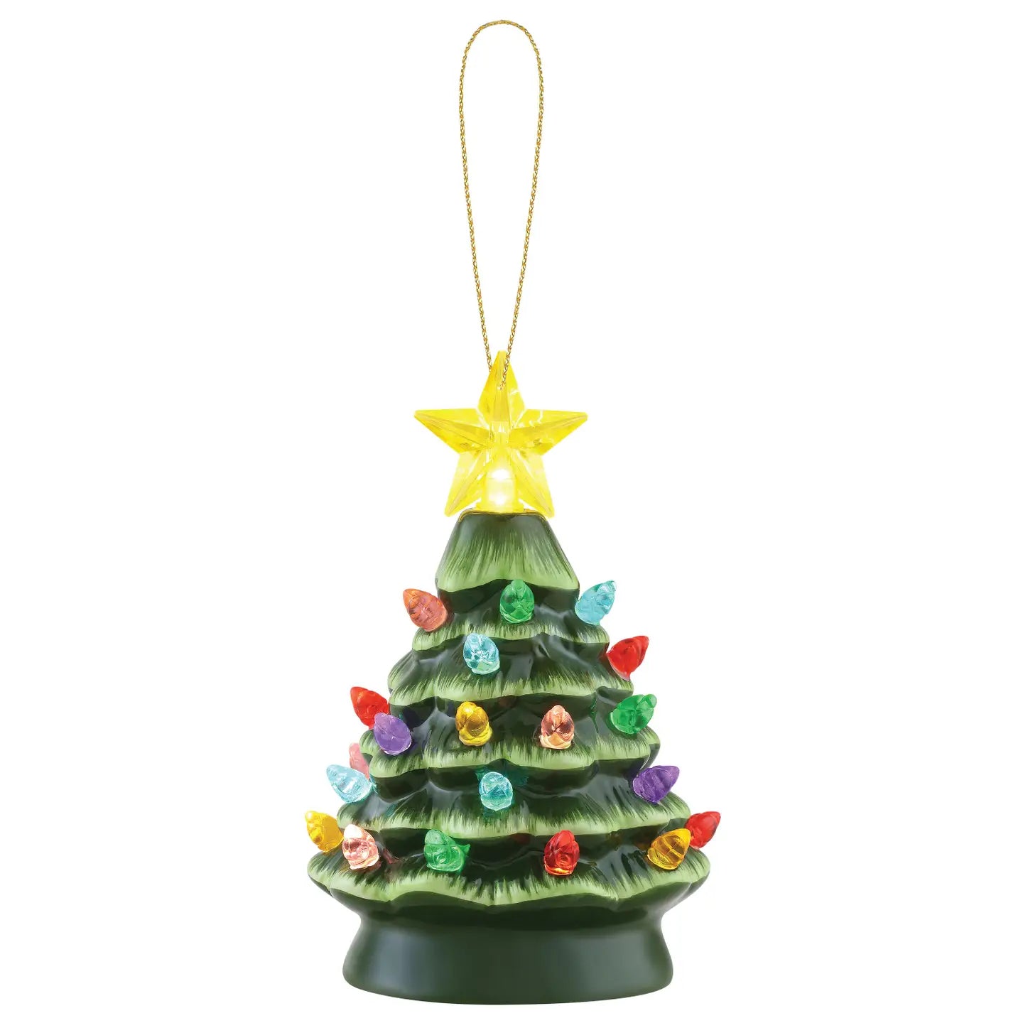 Nostalgic ceramic Christmas tree green 5" tall. Handpainted battery powered lights up (Copy)