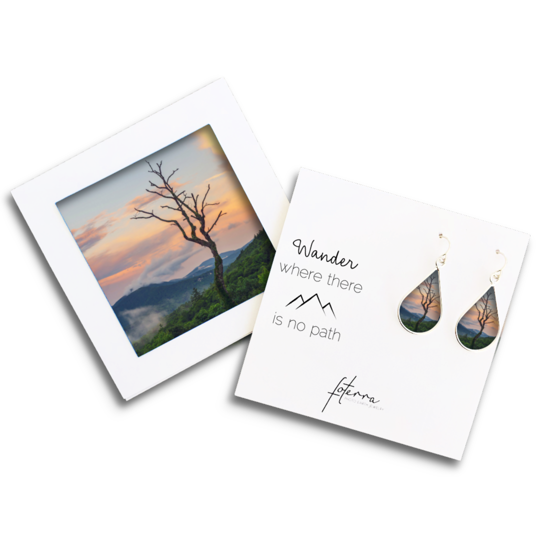 Earrings with tree hand made in Oregon. waterproof original photo image