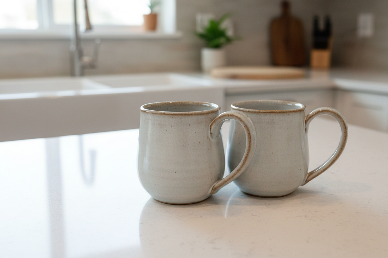 Coffee mug handmade pottery cup short 6-8 ounces. Short ceramic tea cu