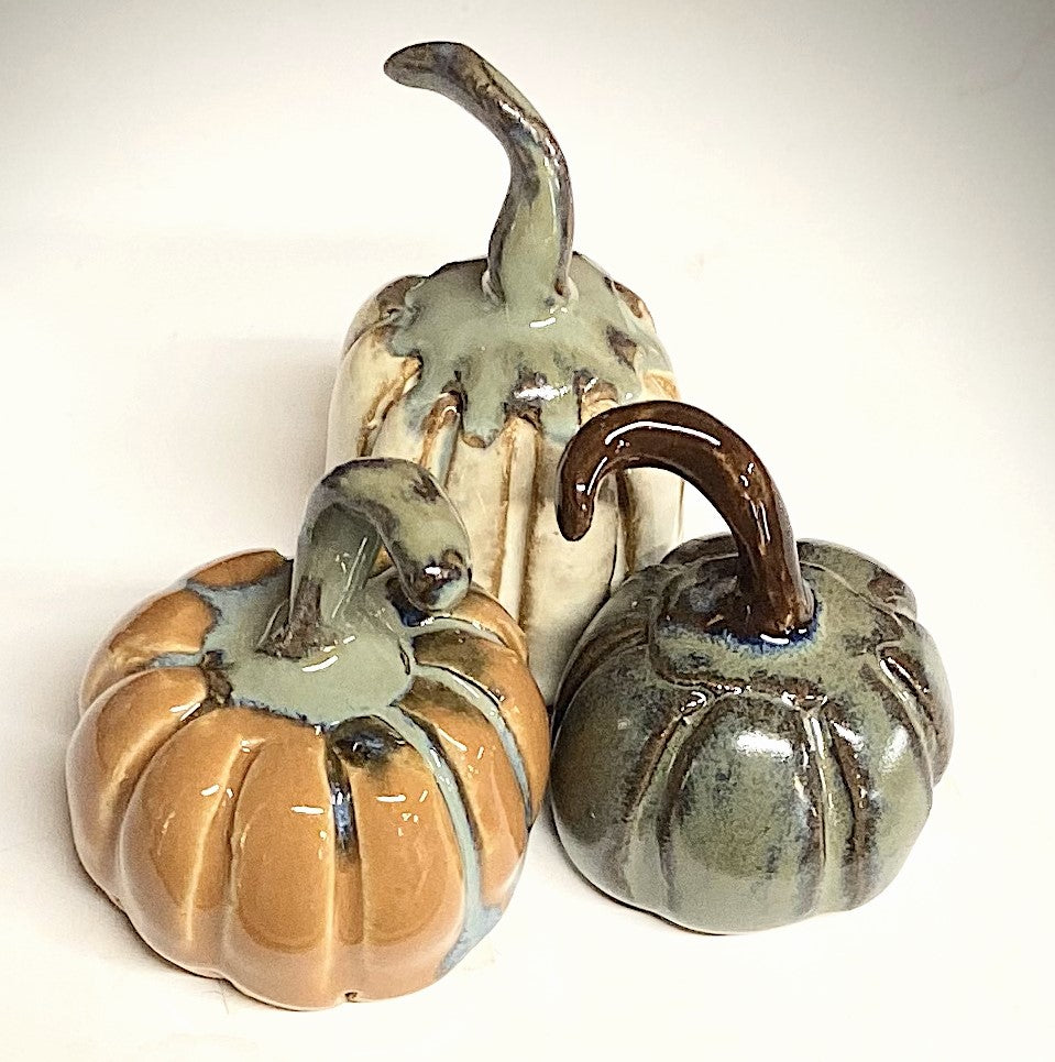 miniature pumpkins clay set of 3 hand made small fall decor for window sill or decor