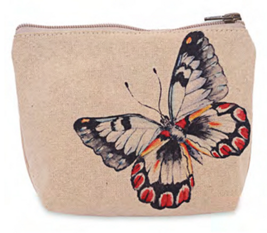 Butterfly makeup bag travel pouch with zipper Cotton canvas artwork bag for cosmetics and traveling