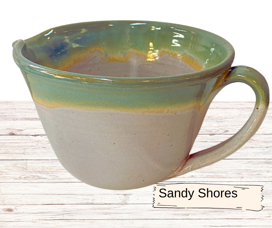 Large batter, mixing bowl, with handle. Pancake bowl handmade pottery. Ceramic large bowl with pour spout