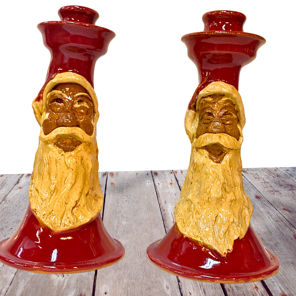 Pottery Santa Claus hand sculpted candlestick for taper candle