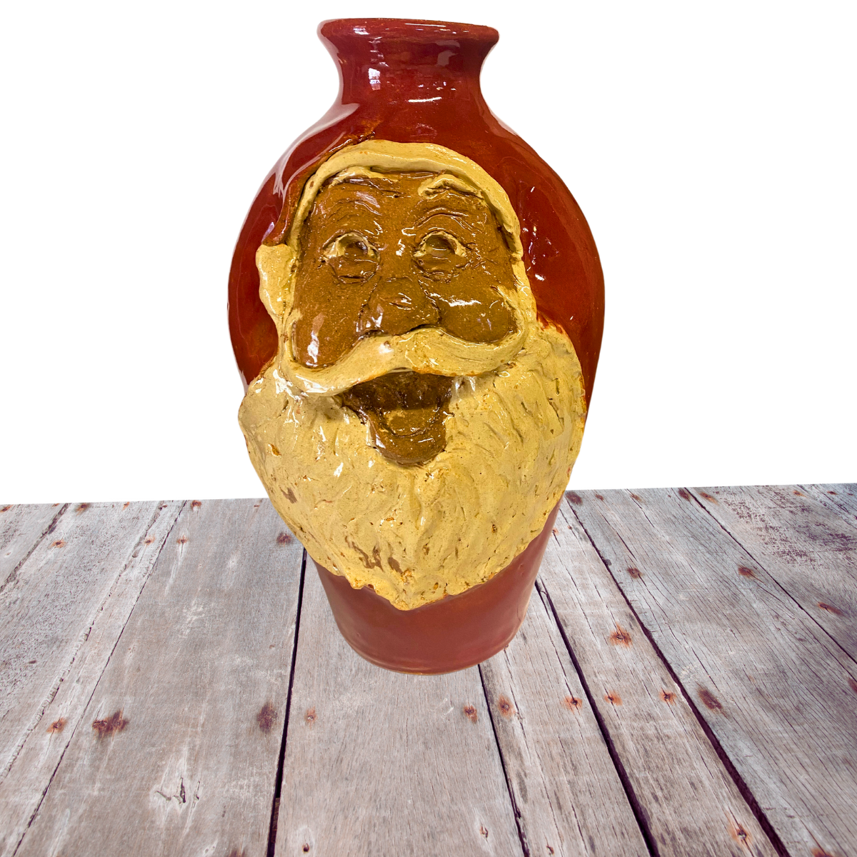 Santa Claus Face Jug St. Nick Michael Calhoun pottery handmade sculpted Old World Santa Christmas Folk art