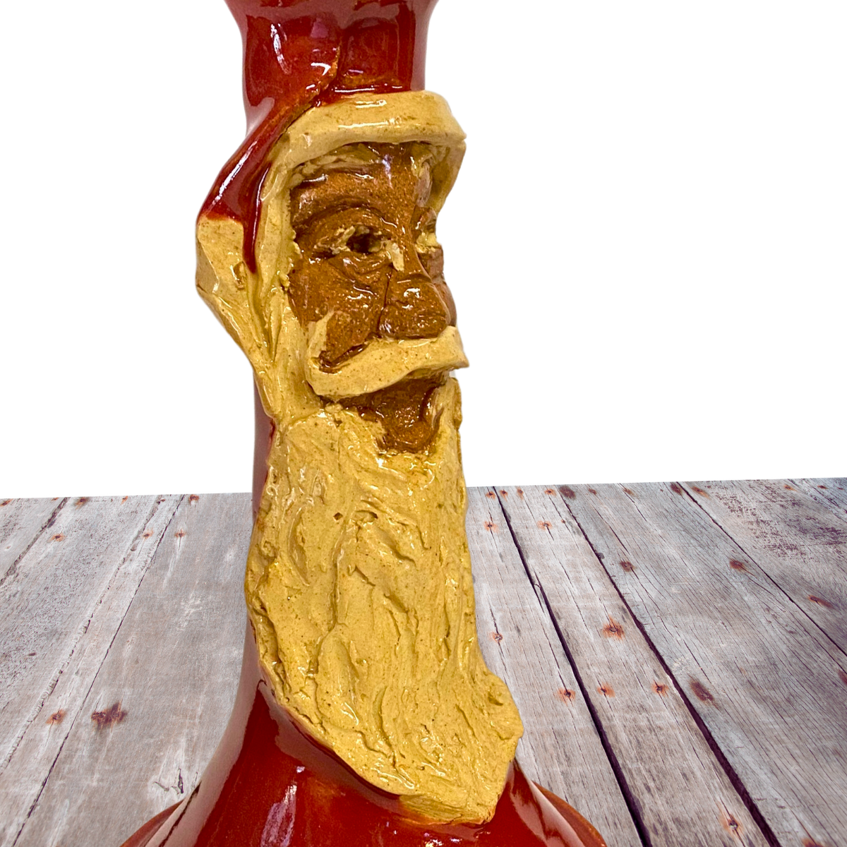 Pottery Santa Claus hand sculpted candlestick for taper candle