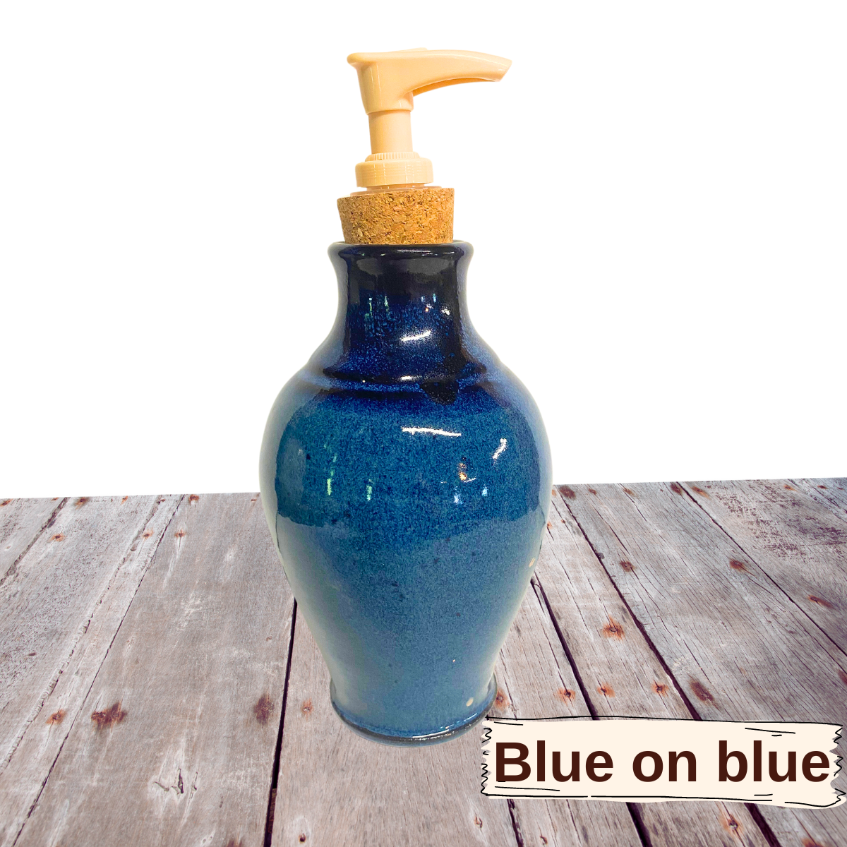 lotion, liquid soap dispenser pottery for dishwashing liquid. Handmade ceramic with cork and plastic pump