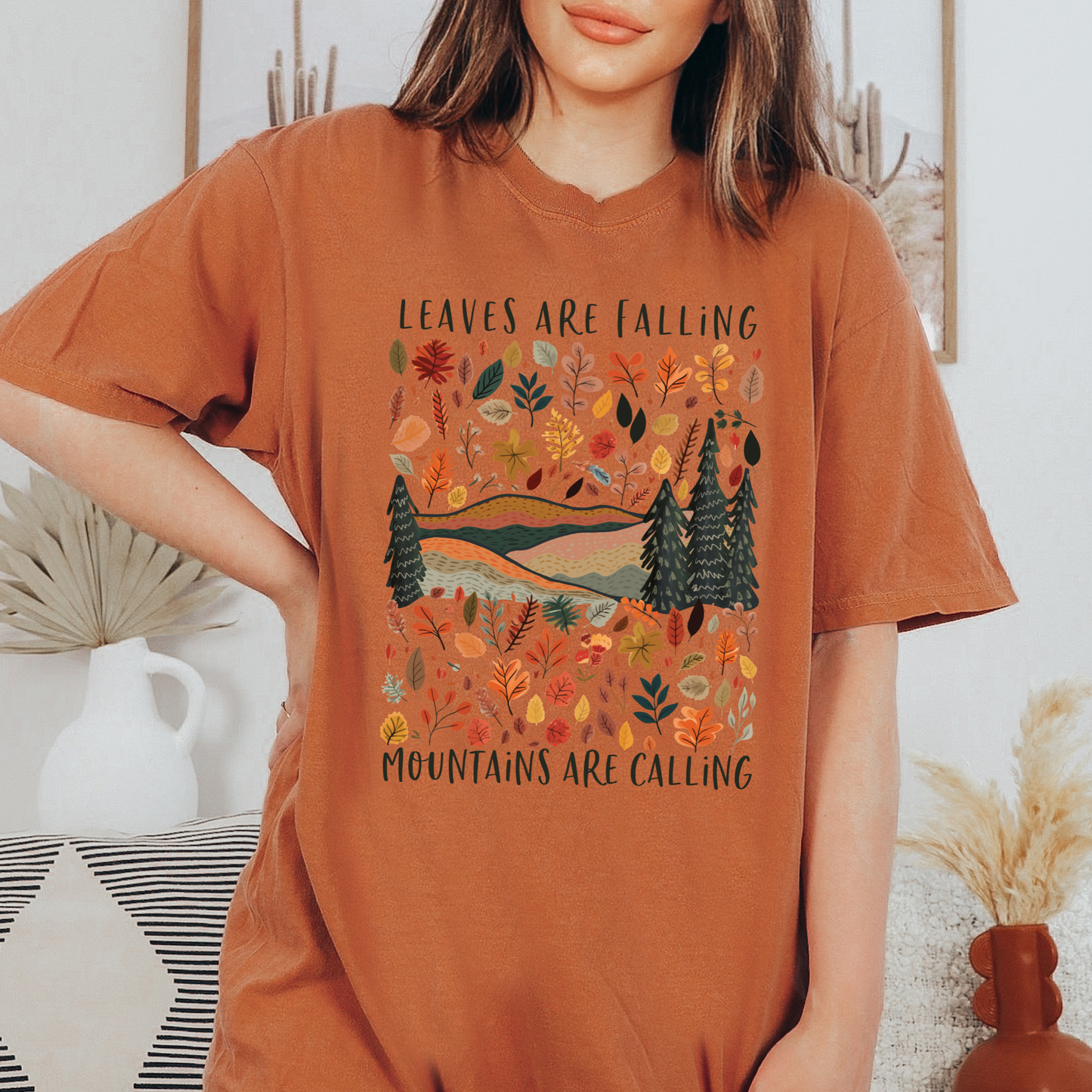 NC mouuntain tee shirt unisex. Trees and mountains and fall leaves. Orange Comfort Colors tee for Fall