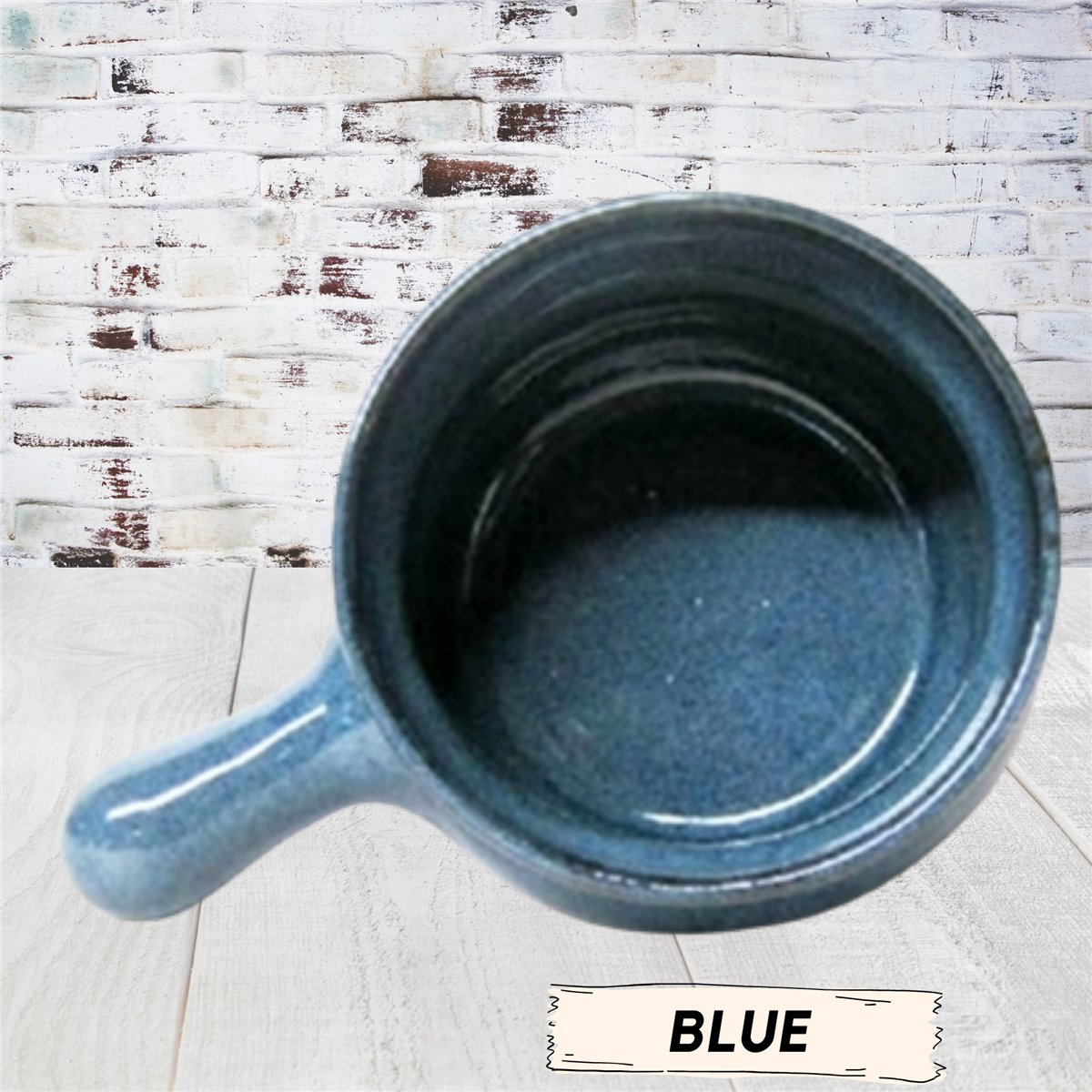 Chili bowl with long handle French onion soup bowl. Individual pottery bowl