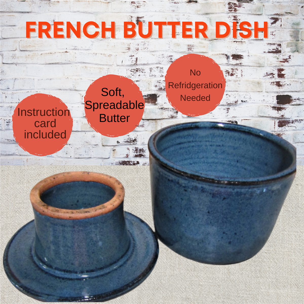 French Butter Dish. no refridgeration needed. Ceramic covered