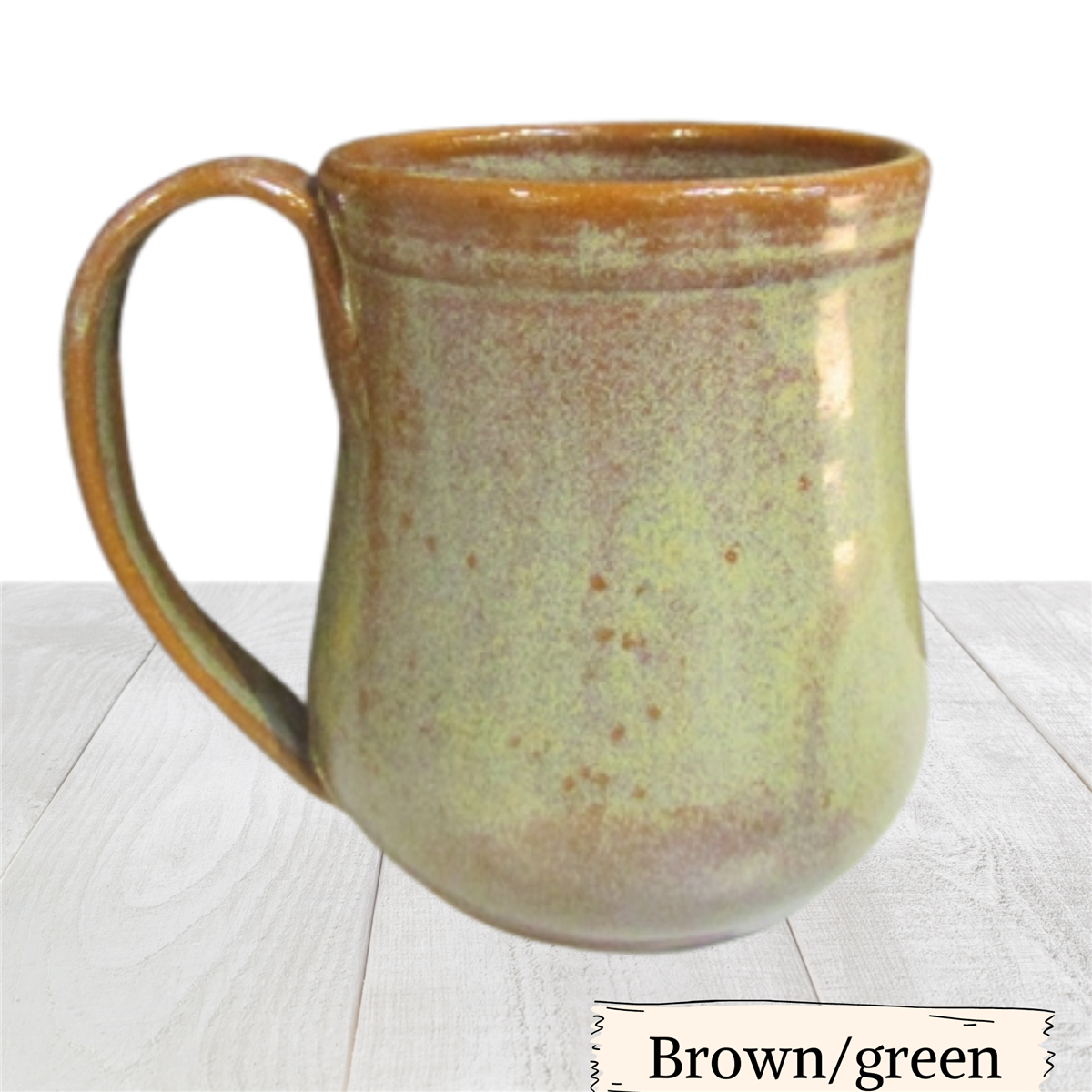 Coffee mug handmade pottery cup holds 12 ounces. Short ceramic tea cup