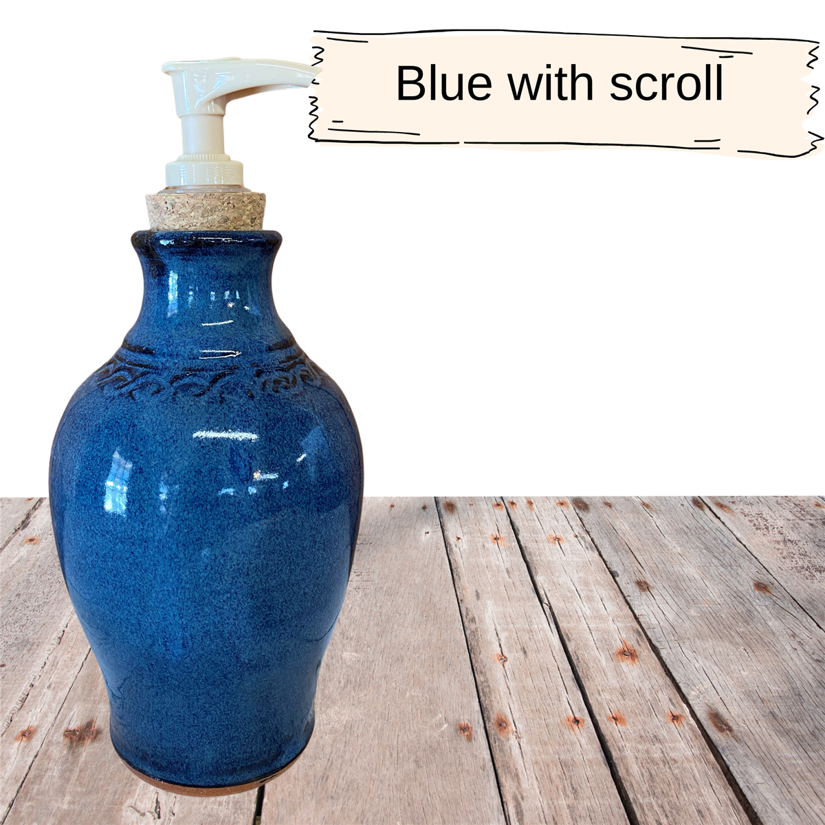 Liquid soap or hand sanitizer dispenser, handmade pottery lotion bottle. Ceramic with plastic pump cork stopper