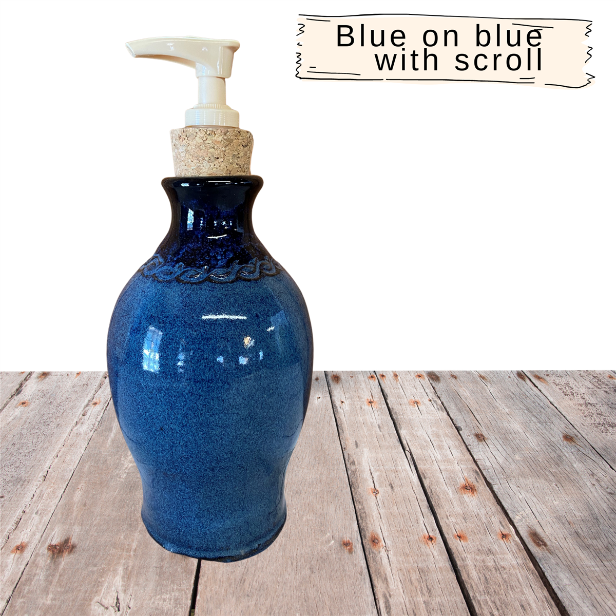 Liquid soap or hand sanitizer dispenser, handmade pottery lotion bottle. Ceramic with plastic pump cork stopper