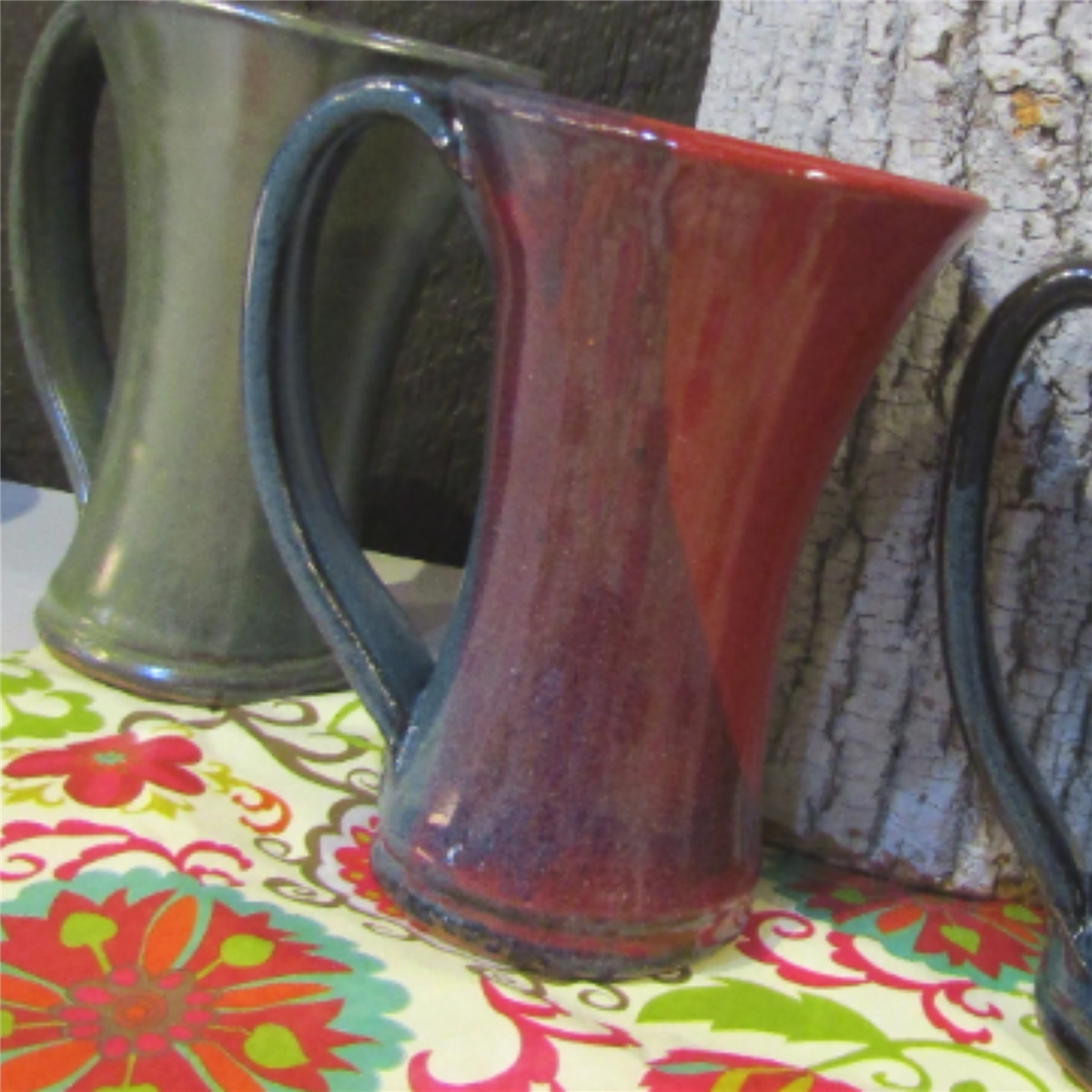 Coffee mug 12 ounces pottery with handle handcrafted. Fits under one cup coffee makers