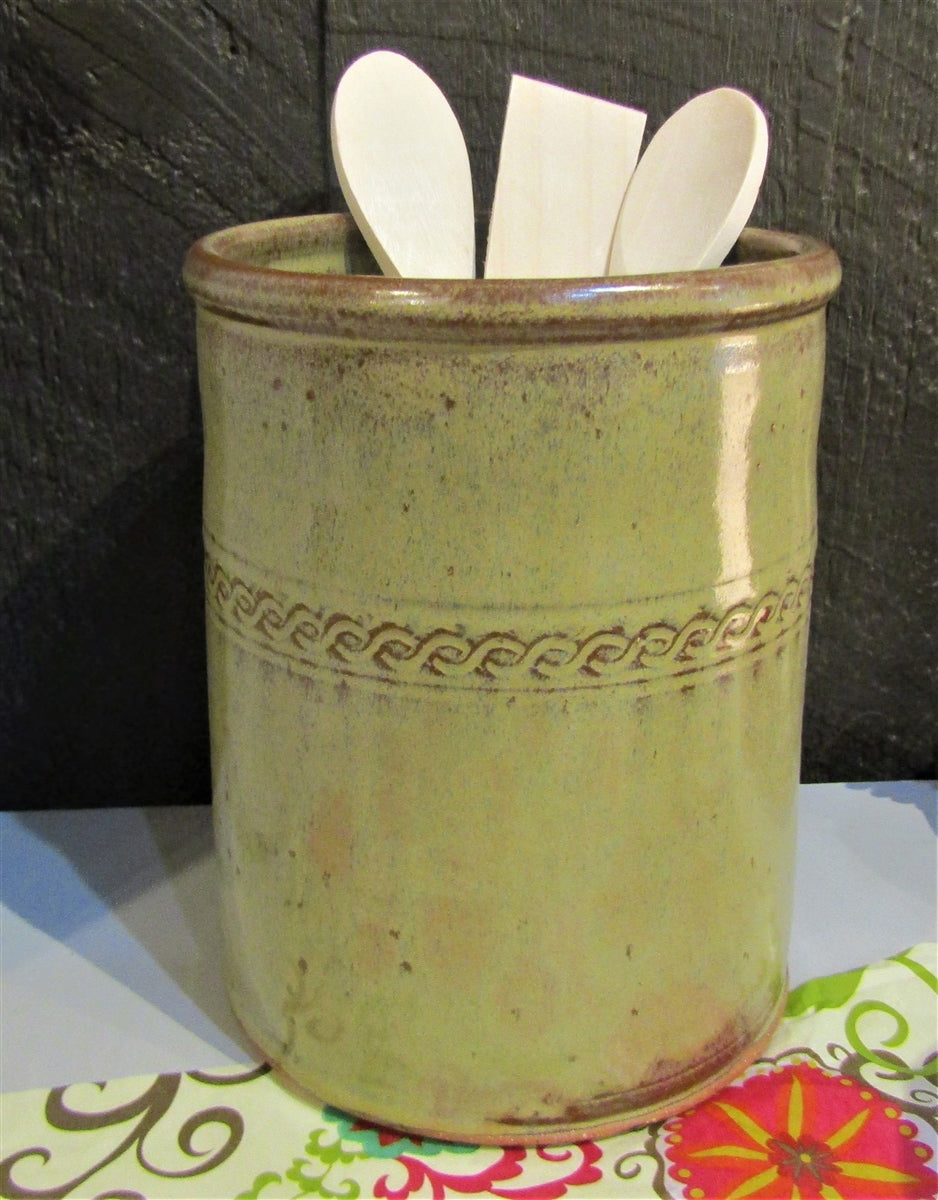 Utensil Holder, and Wine Chiller straight cylinder pottery handmade for spatulas by the stove or vase or wine chiller