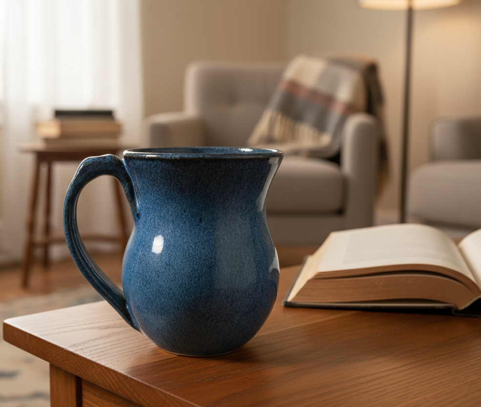 Coffee mug with thumb rest. Handmade pottery. Ceramic tea cup. 12 ounc