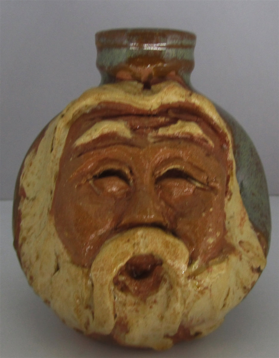 Face jug clay spirit with beard.  handmade pottery ceramic folkart