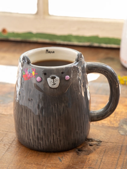 Natural Ceramic mug reads Mama bear coffee cup brown
