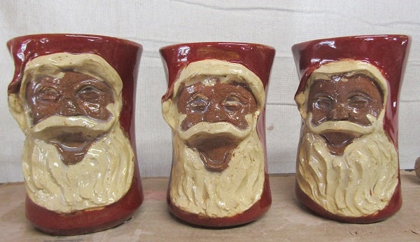 Santa Claus face mug hand sculpted Traditions Pottery Calhoun