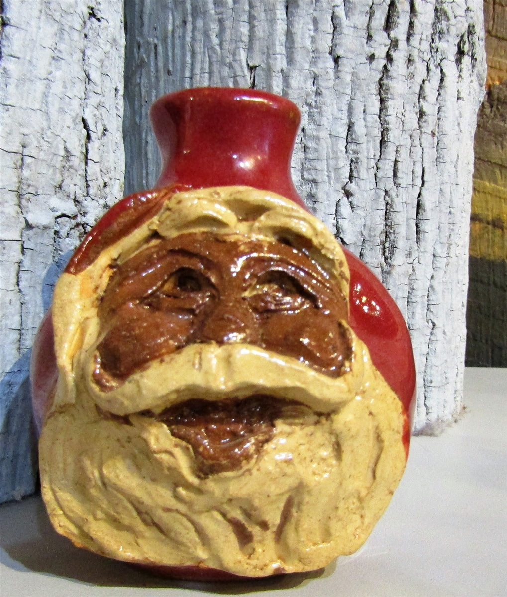 Santa Claus face Jug miniature handmade pottery hand sculpted