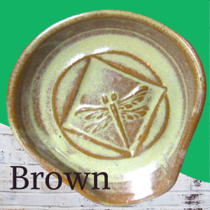 Ceramic spoon rest with dragonfly impression for ladle by stove. Pottery tray for stove or counter