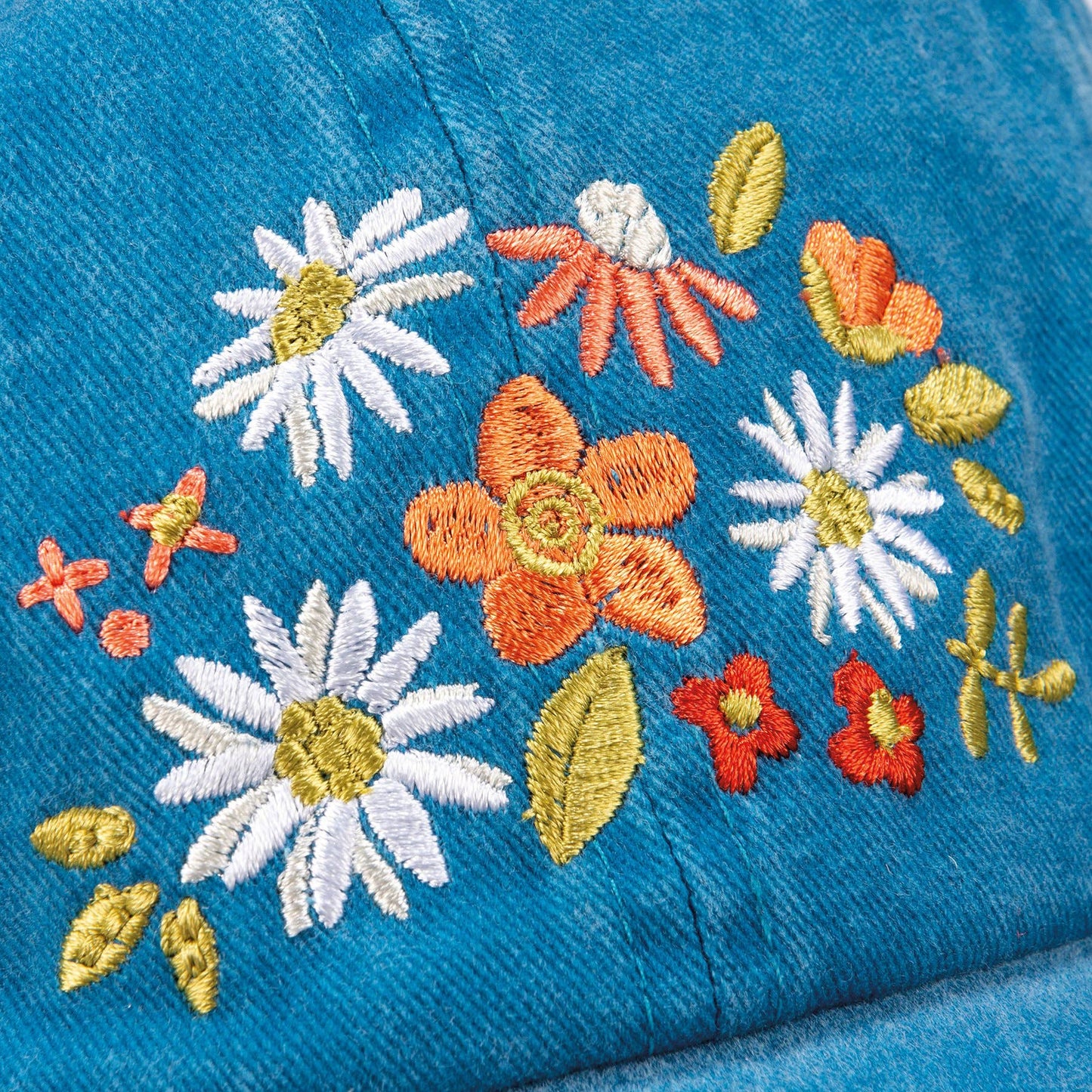 Baseball Cap blue hat with flowers choose happy