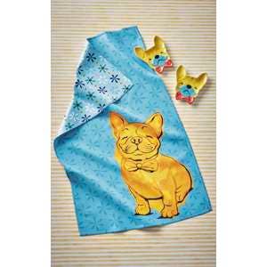 Frenchie dog Blue Multi Dishtowel Super Absorbent. Eco Friendly, Recycled towl