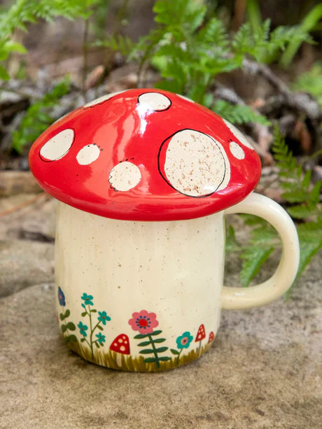 Mushroom mug with lid. Ceramic coffee cup by Natural Life cup shaped like mushroom