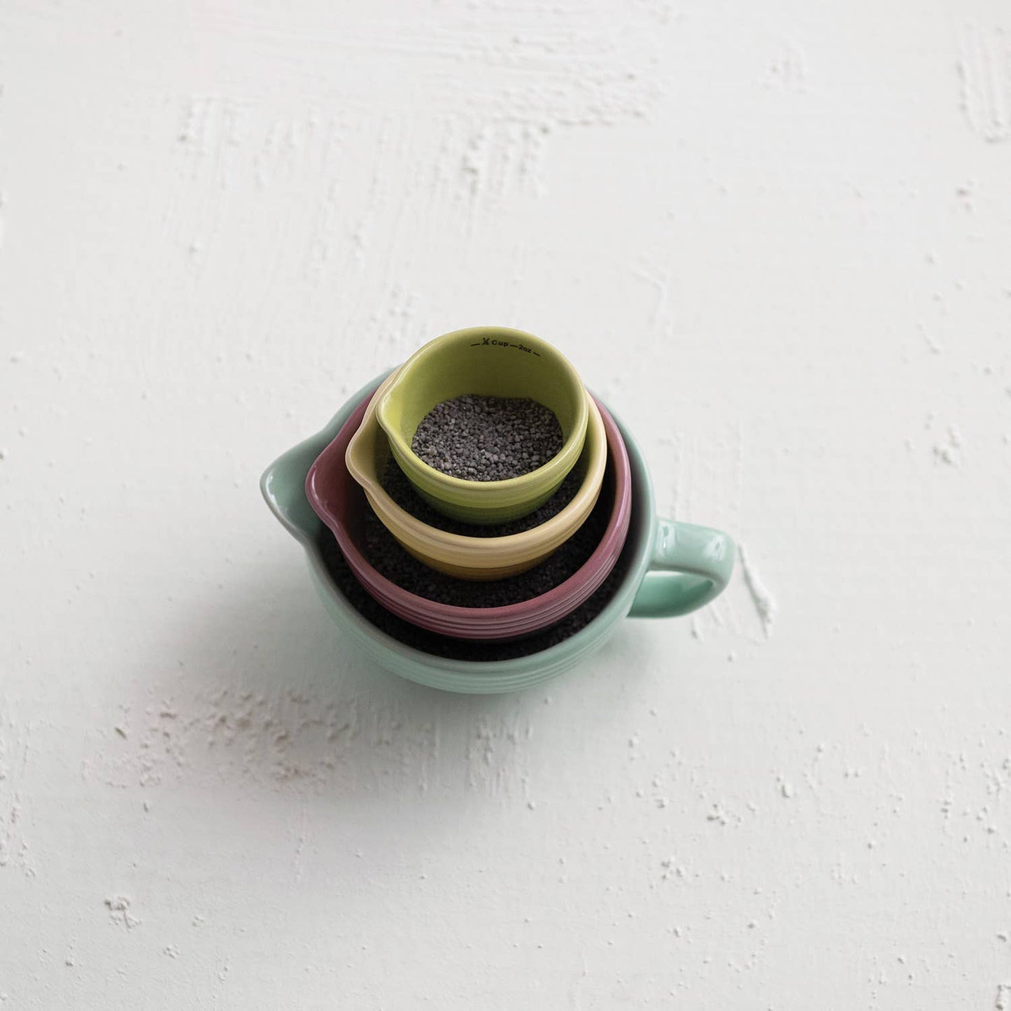 Stoneware nested measure cup set of 4. Fun colors Modern