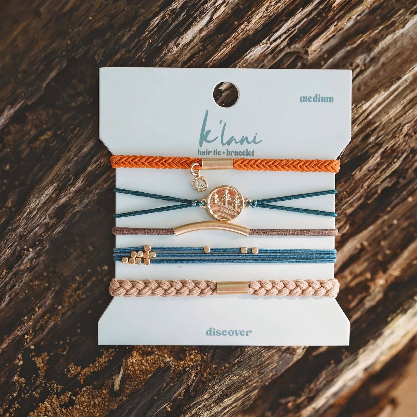 K'lani hair tie bracelets - "Discover" Gold Pine Tree Charm Hair Tie Bracelets