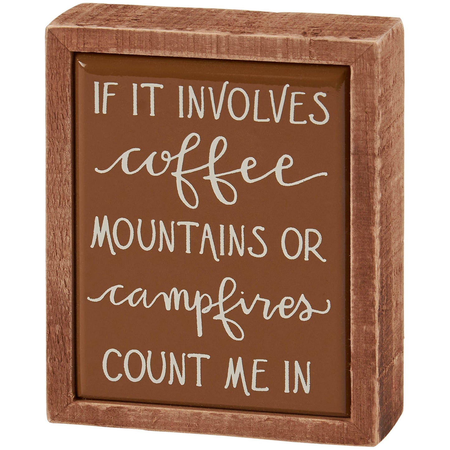 Box Sign Mini  coffee , mountains and campfire small sign