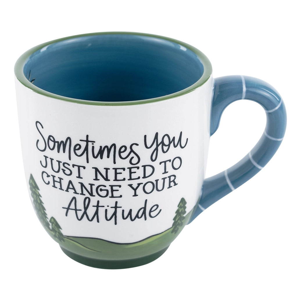 Ceramic mug 16 ounce with mountains water and sunshine reads Sometimes you need to change your altitude