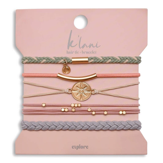 K'lani hair tie bracelets - "Explore" Gold Compass Charm Hair Tie Bracelets