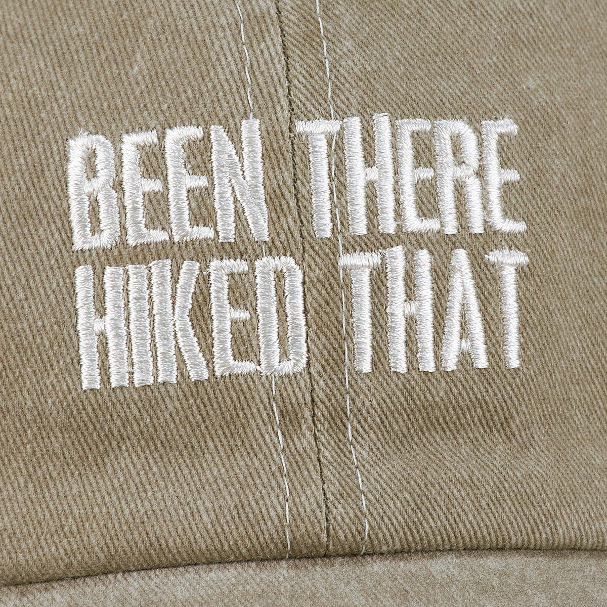 Been There Hiked That Baseball Cap tan with white letters