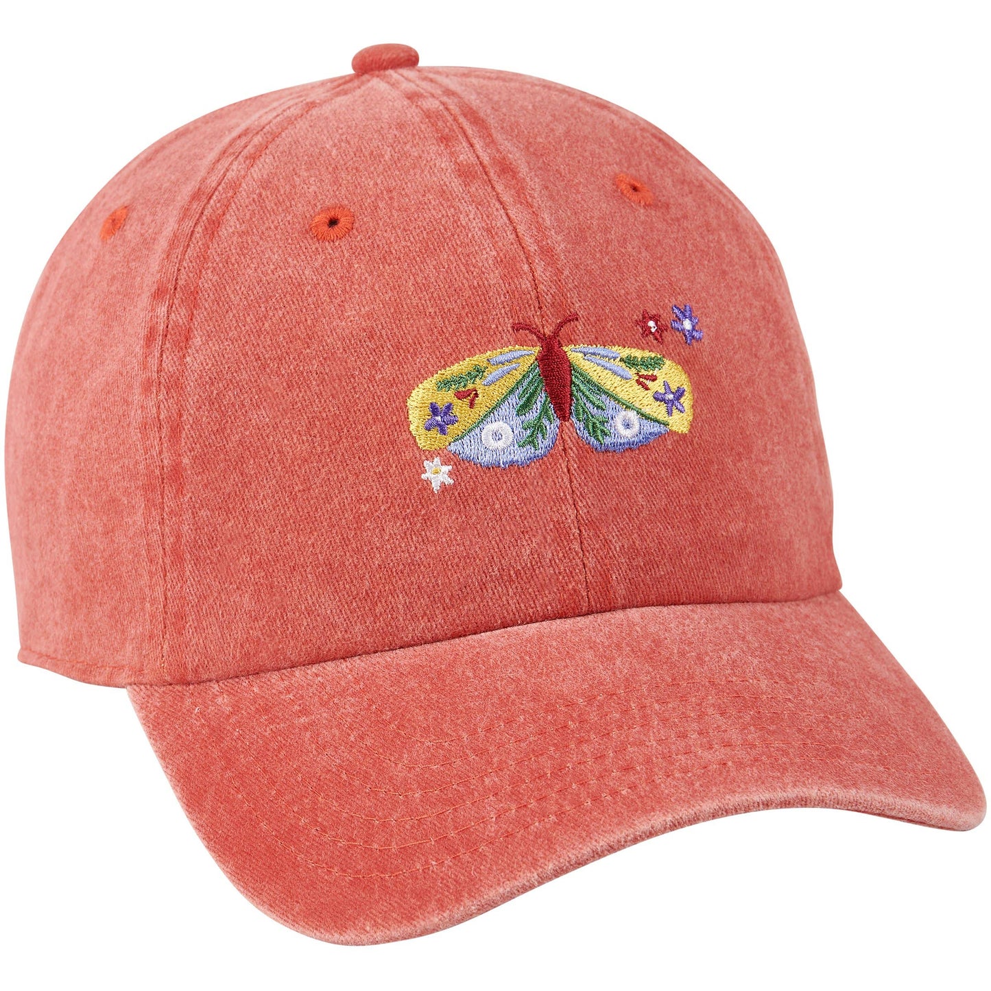 Butterfly Baseball Cap orange with colorful embroidered butterfly. Adjustable