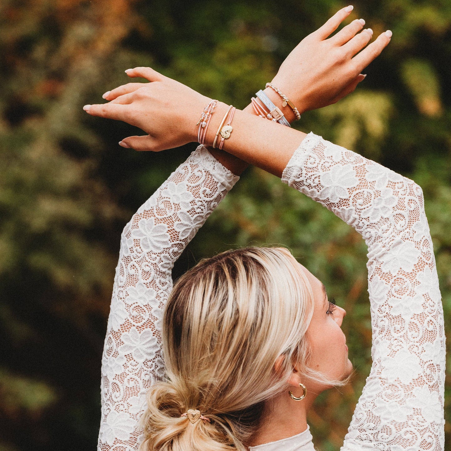 K'lani hair tie bracelets - "Relevé" Pink Floral with Ballet Slipper Hair Tie Bracelets