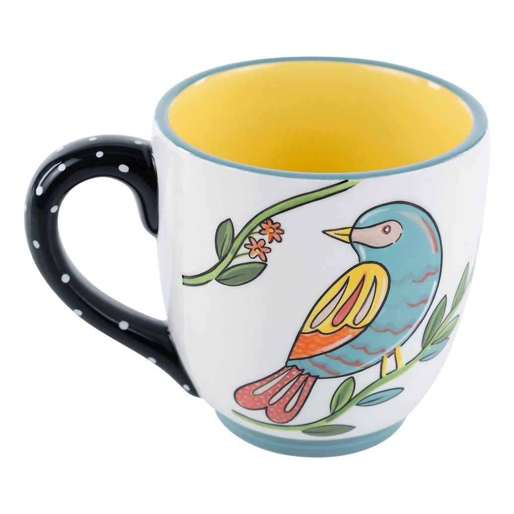 Ceramic mug 16 ounce with cute blue bird on one side reads Amazing Grace and How sweet the sound written on inside