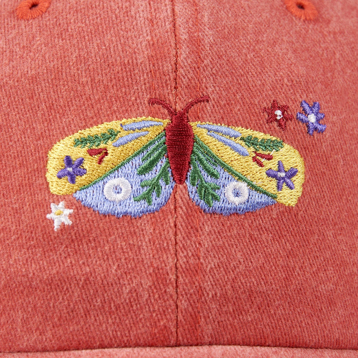 Butterfly Baseball Cap orange with colorful embroidered butterfly. Adjustable