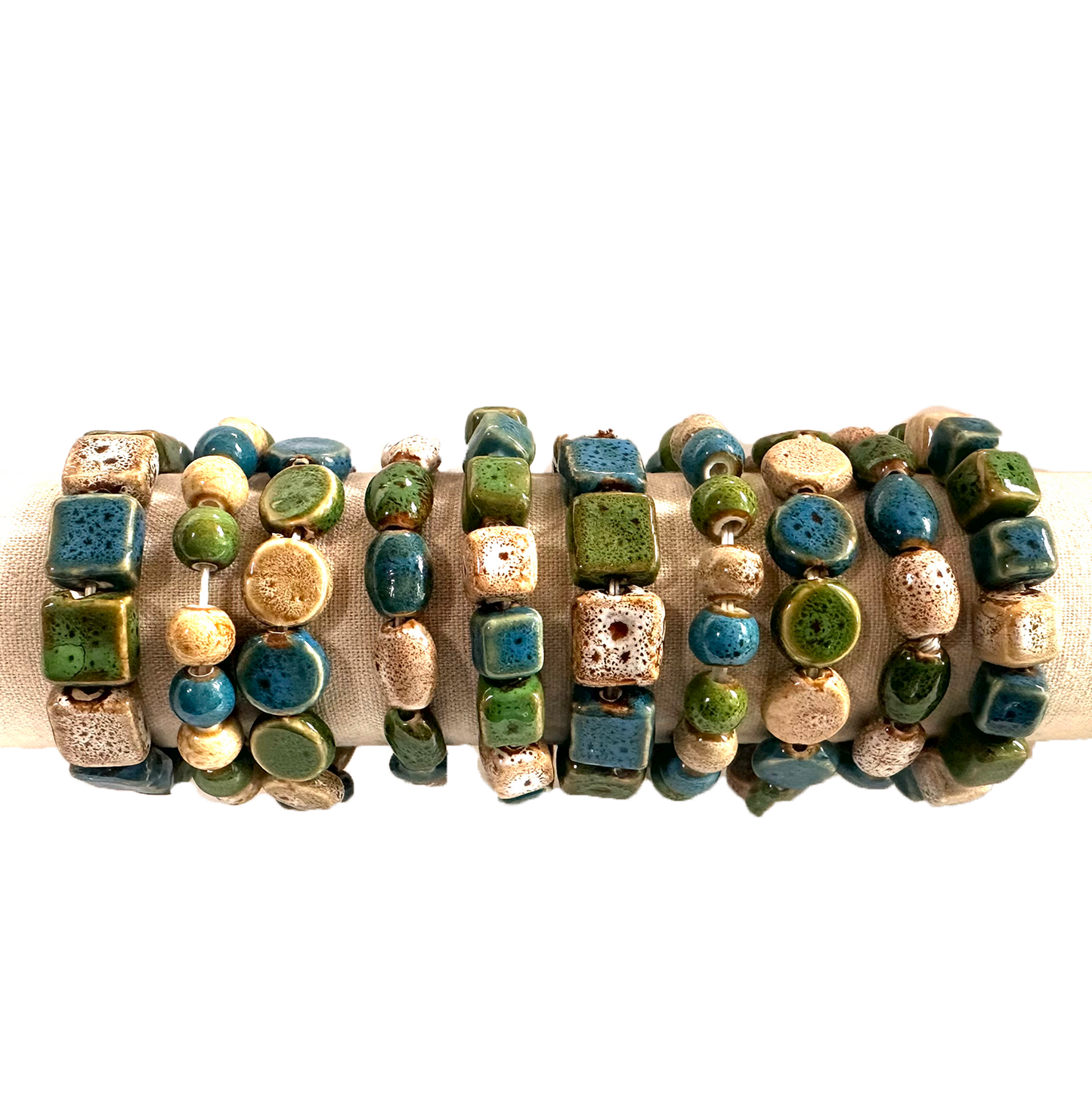 Clay Bead Stretch Bracelet Sea colors  set of 3.