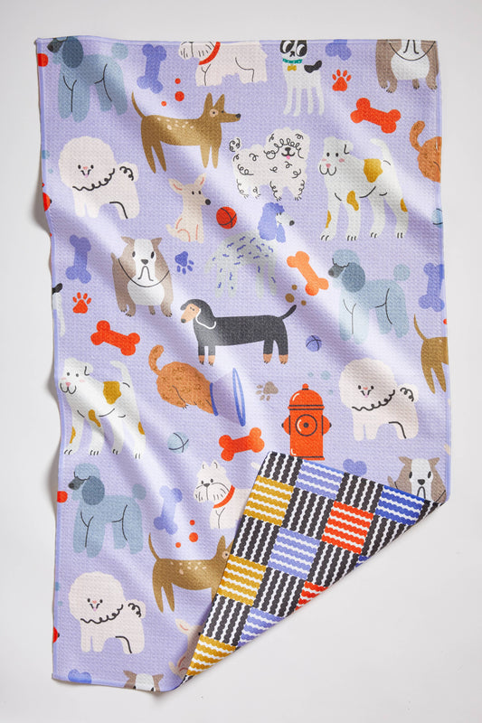 Dishtowel Super Absorbent with dogs. Recycled polyester. Machine wash Eco-Conscious