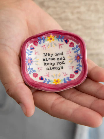 May God bless and keep you always Ceramic trinket dish by Natural Life. Small blessing tray. Tiny dish.