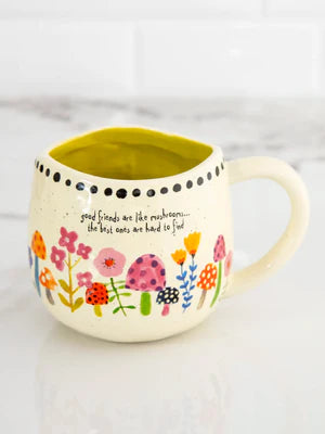 Good friends are like mushrooms colorful mushrooms cup for coffee or tea. Boho style