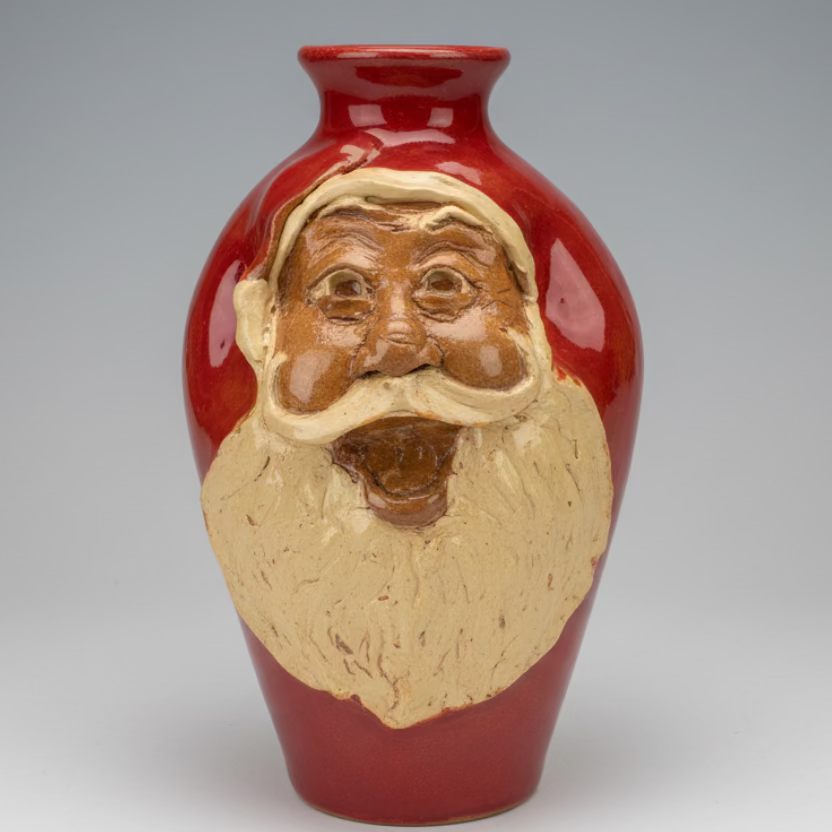 Santa Claus Face Jug St nick calhoun pottery handmade sculpted